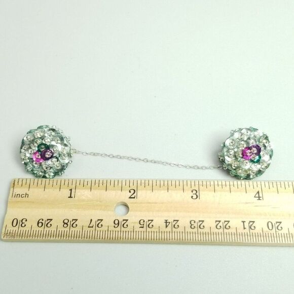 Vintage Sequin Encrusted Sweater Clip Brooches, Silver Tone, Retro Estate - Picture 4 of 6